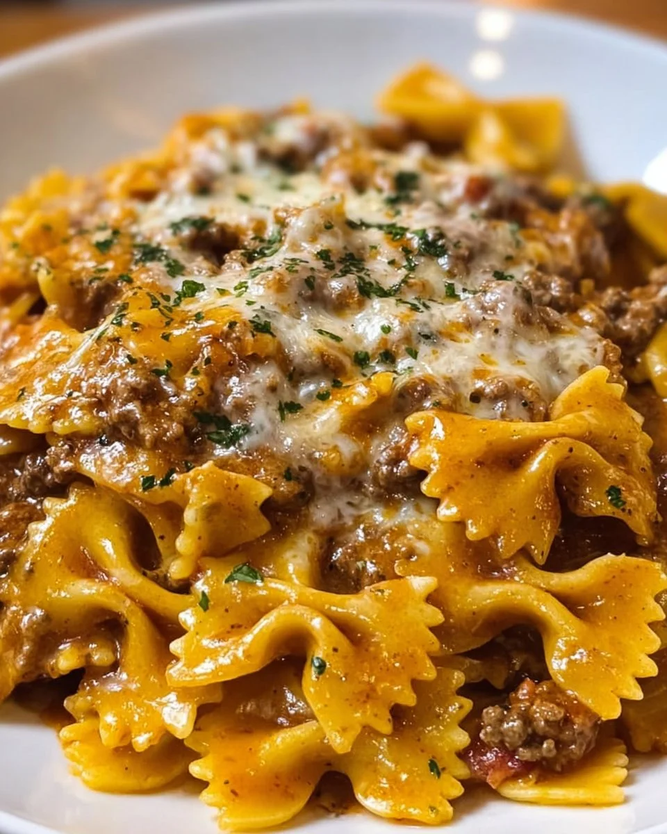 Pasta Lazo Cremosa con Salsa de Carne y Queso