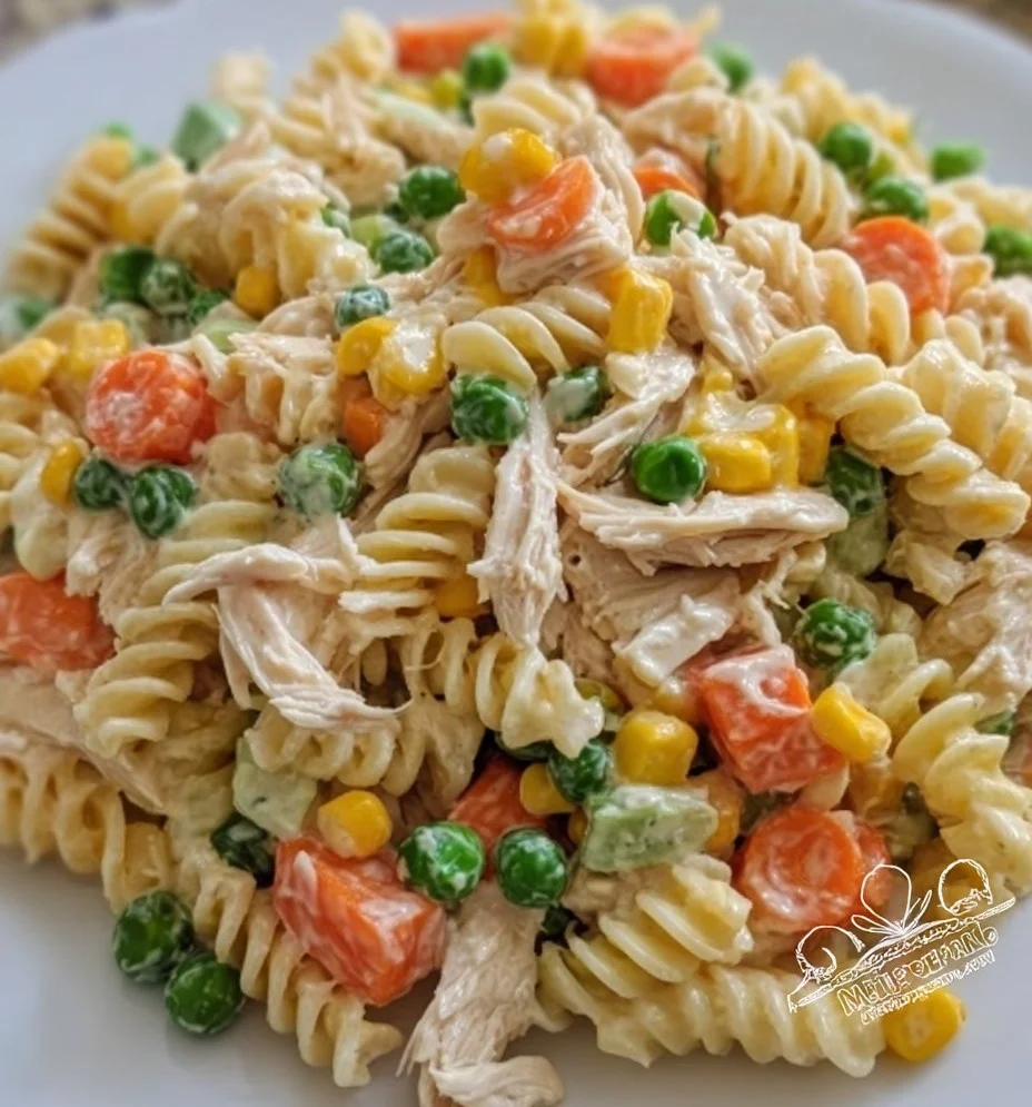 Pasta fría con pollo y verduras