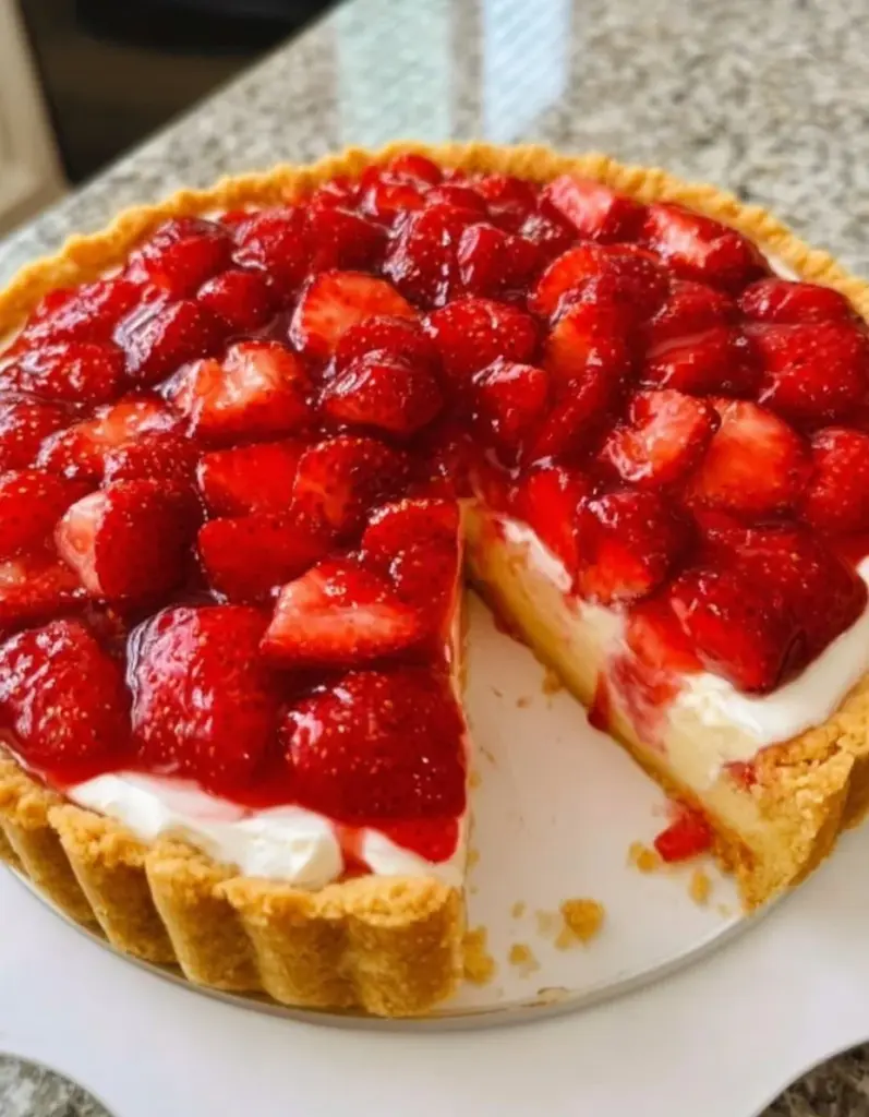 Pay de Crema y Fresa, postre cremoso y delicioso con fresas frescas