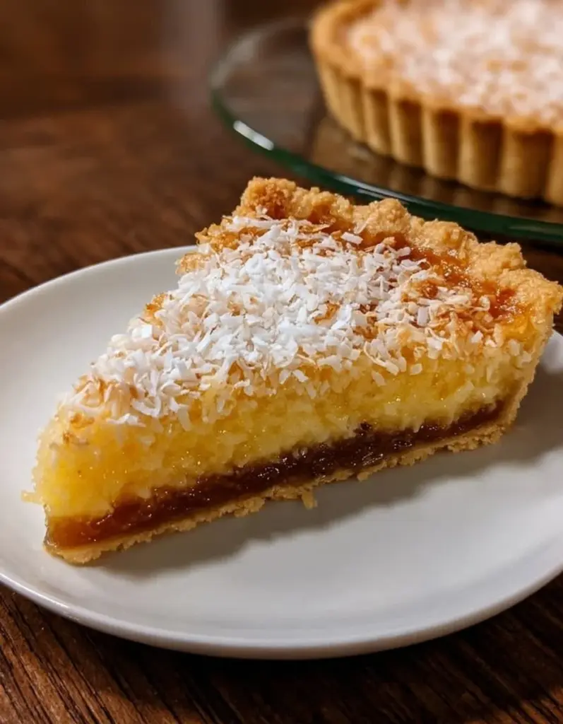 Deliciosa tarta de coco recién horneada con ingredientes naturales