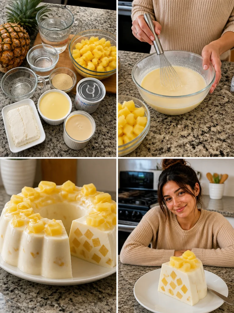 Gelatina de piña con queso crema en un plato