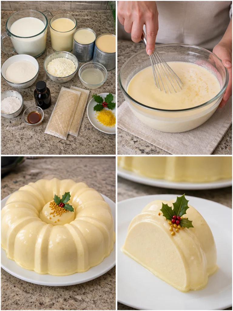 Deliciosa gelatina de rompope lista para disfrutar en un postre festivo.