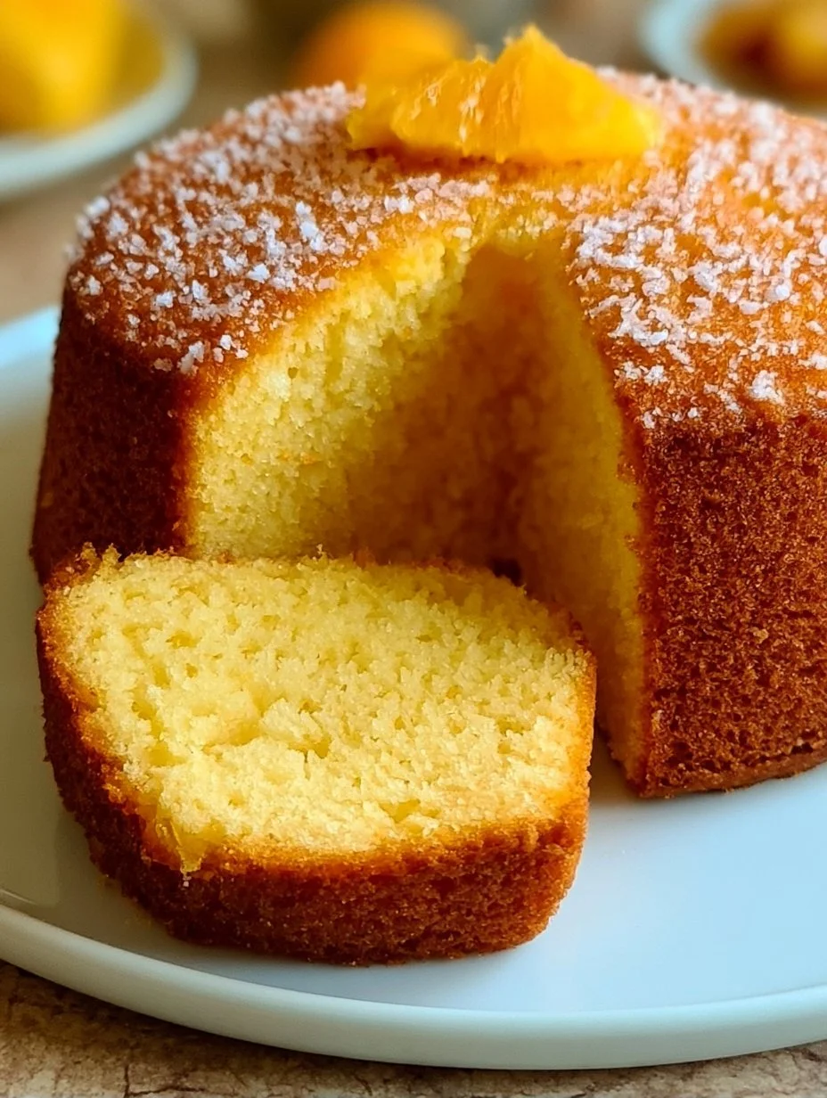 Pastel de Naranja esponjoso presentado en una mesa con decoraciones