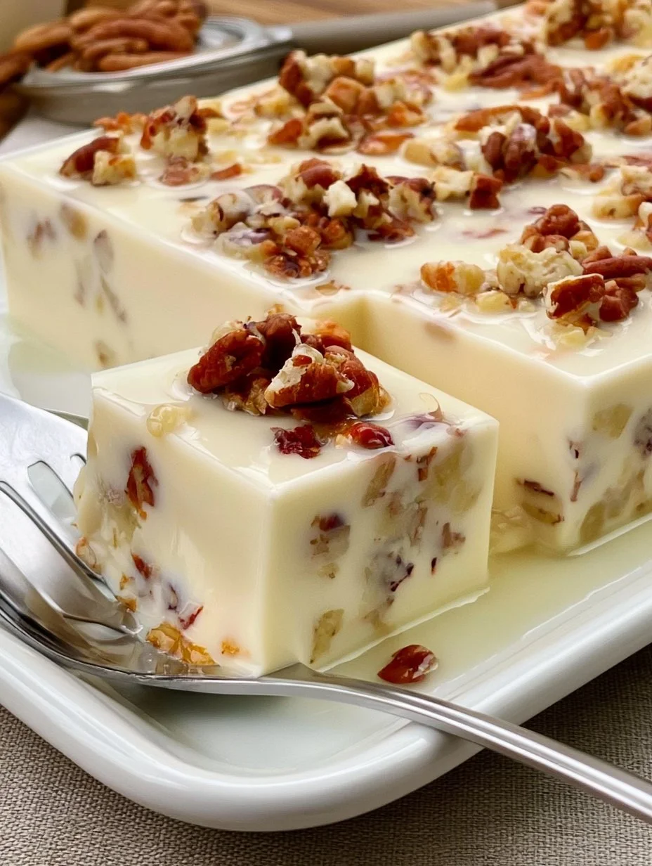 Gelatina de Nuez con Queso Crema servida en un plato decorativo