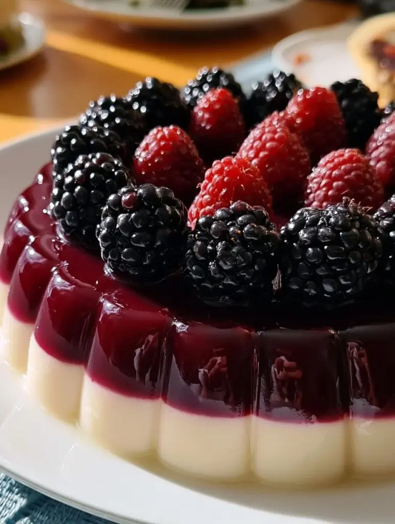 Gelatina de zarzamora con queso crema, un postre delicioso y cremoso