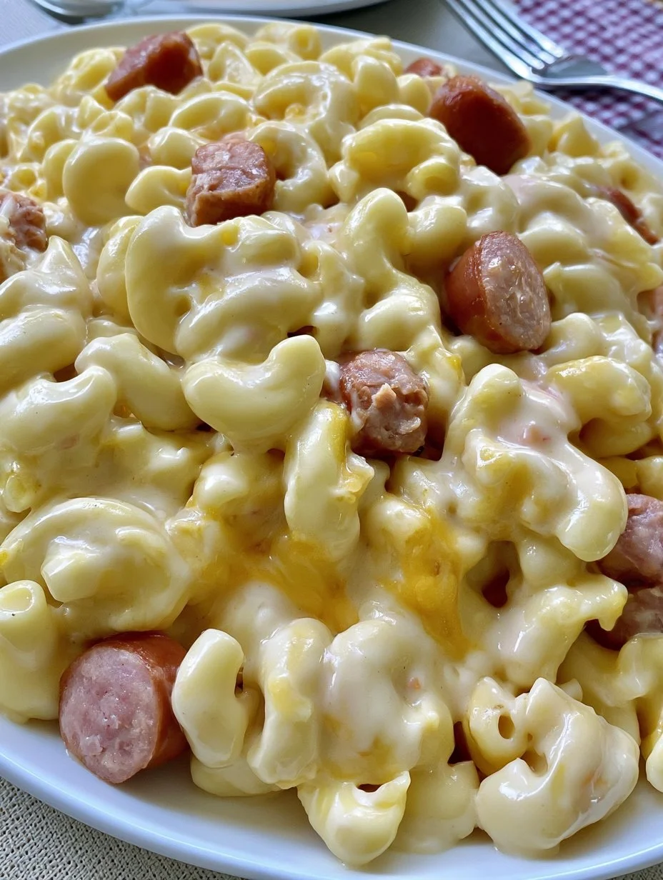 Macarrones con queso y salchichas