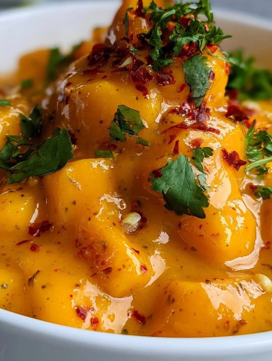 Salsa de Mango, Ajo y Picante en un tazón, ideal para condimentar platos