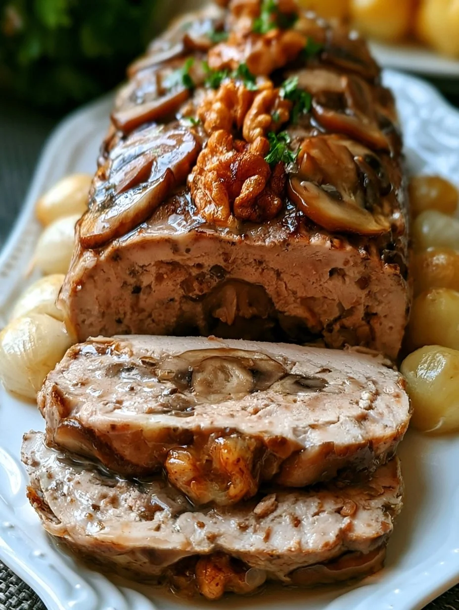 Terrina de pollo, champiñones y nueces